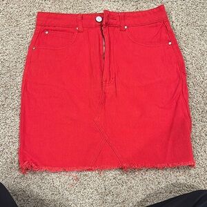Boohoo Red Denim Mini Skirt